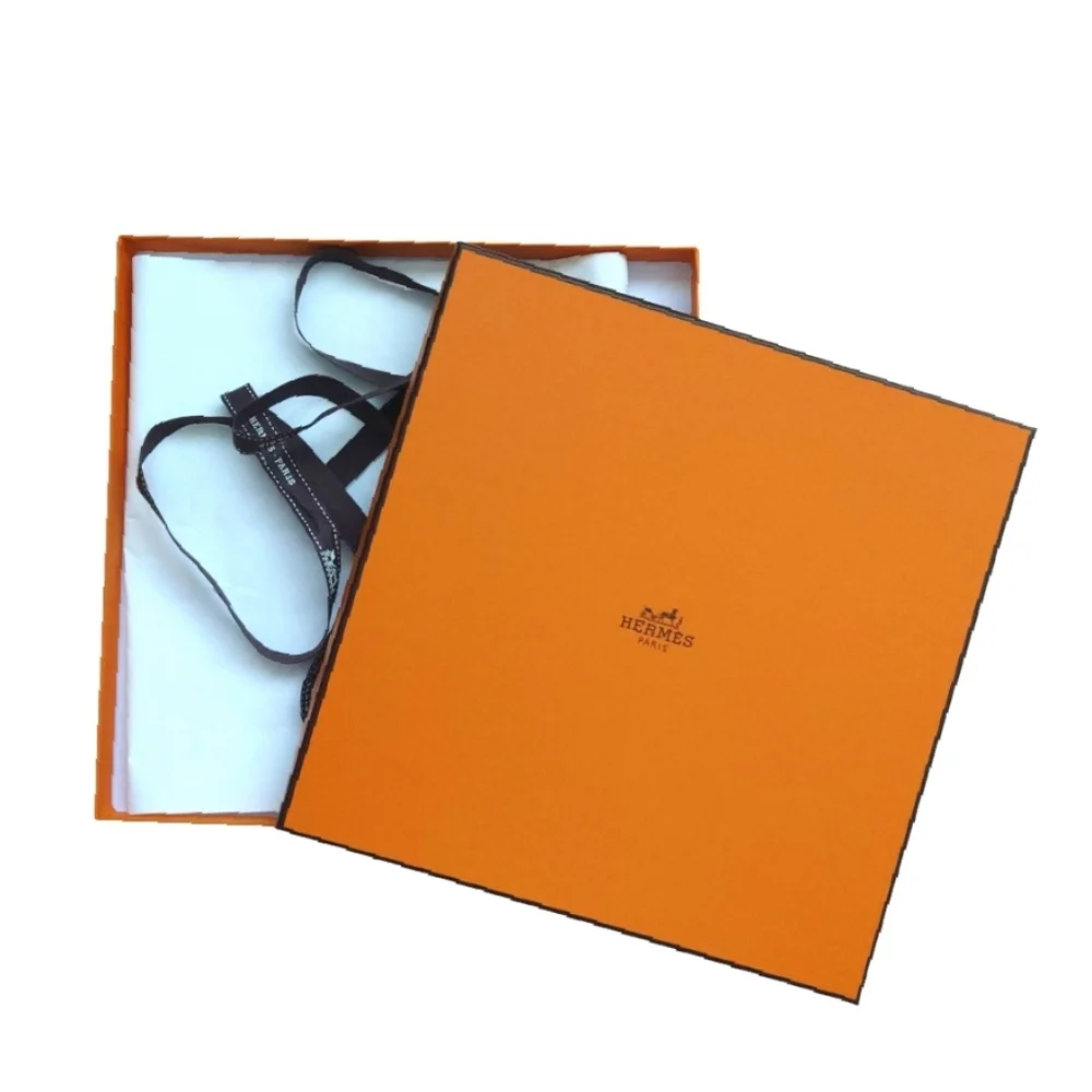 HERMES New Authentic Orange Square Scarf Gift Box with Brown Ribbon - Picture 5 of 6